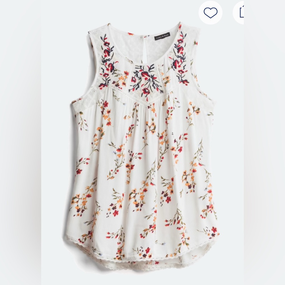 Mason Belle Floral Embroidered &Lace Detail Sleeveless Top | Size XL
